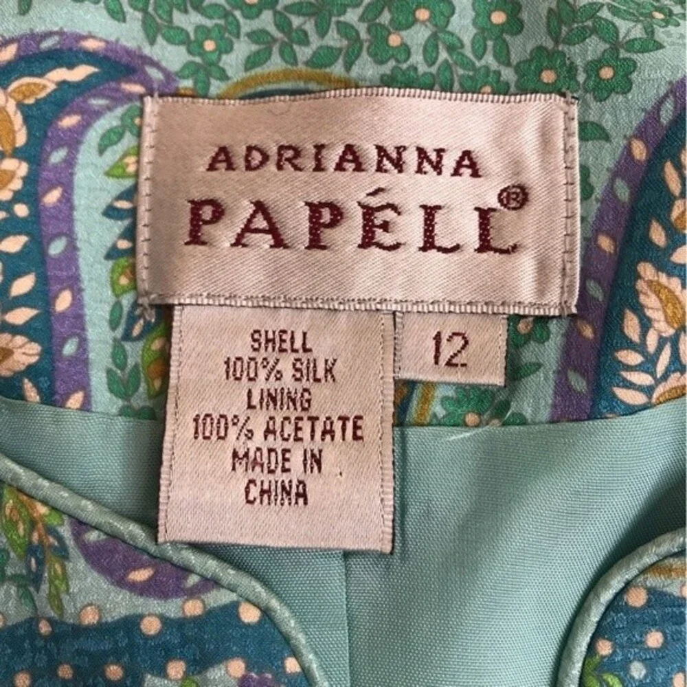 Vintage Adrianna Papell Paisley Silk Jacket Button Front Round Neck Women 12
